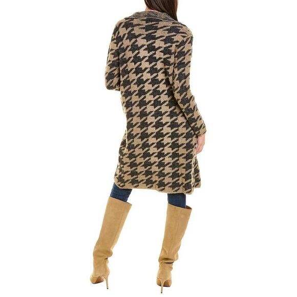 Joseph A Coatigan Houndstooth‎ Open Front Small Tan/Black Cabincore Grandma - Picture 2 of 13